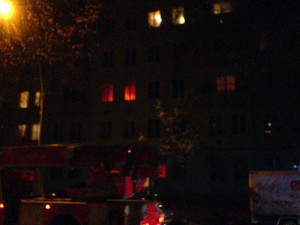 second floor orange glow firetrucks arrive