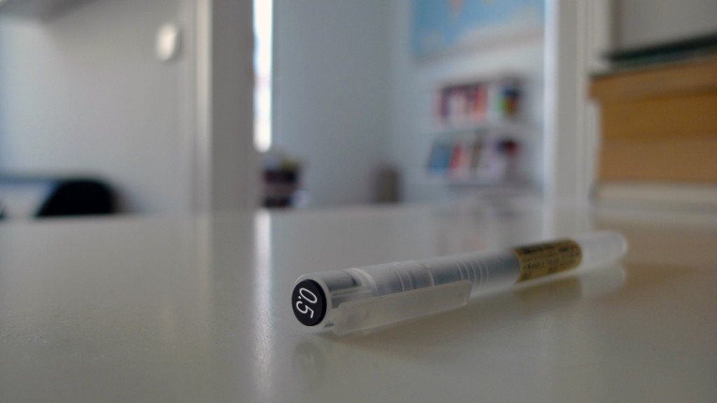 0.5 pen from muji, desk, books, bedroom, window