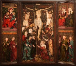 Národní galerie v Praze – Klášter sv. Anežky České — 49: Altarpiece with Crucifixion called the Reininghaus Altarpiece, Southern Bohemia, ~1430